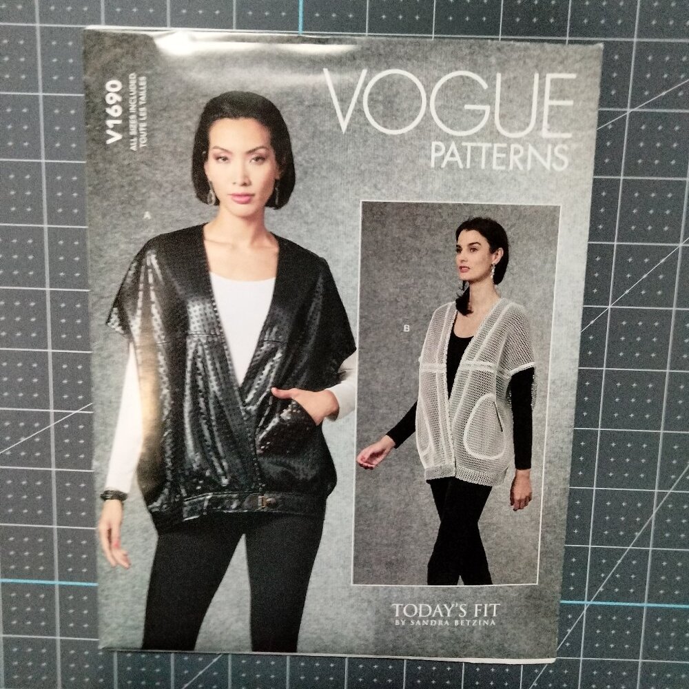 V1690 Sandra Betzina Vogue Pattern, A-J, Misses' Cocoon Vest, Uncut, FF, OOP